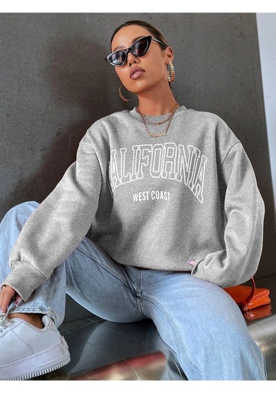 Altamira Unisex Siyah California West Baskılı Bisiklet Yaka Oversize Sweatshirt 001