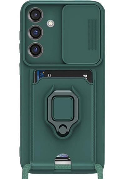 Samsung Galaxy Uyumlu - S25 Plus Kılıf Zuma Kartvizitli Yüzüklü Silikon - Yeşil