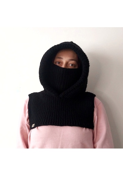 Kemzey Handmade El Yapımı Balaklava, Örgü Şapkalı Boyunluk , Yünlü Şapka Siyah