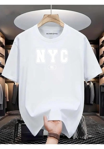 Nyc Baskılı Oversize Tişört BEYAZ