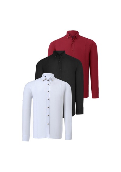 Üçlü Set G721 Dewberry Erkek Gömlek-siyah-beyaz-bordo Siyah-beyaz-bordo