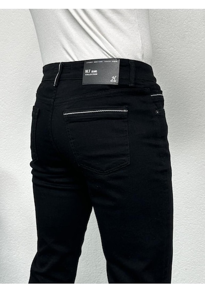 HLT Jeans Siyah Şeritli Erkek Model Regular Fit Rahat Kesim Esnek Likralı Denim Jeans Kot Pantolon 001