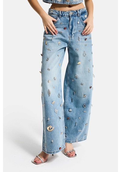 it's basic Kadın Kot Rengi 12s6-32 Mega Baggy Fit Özel Dikim Aksesuarlı Tasarım Denim Jean Mavi