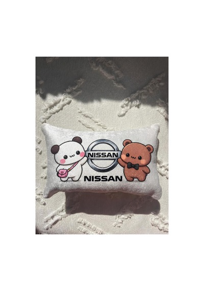 Bubblyo Nissan Temalı Dekoratif Oto Yastığı Sevimli Çift Tasarım Beyaz Beyaz