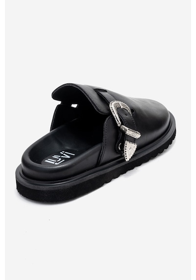 Luvishoes Luvi Shoes Vesta Siyah Cilt Tokalı Hakiki Deri Kadın Burnu Kapalı Terlik Siyah