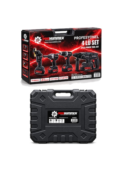 Prohummer Phm003 Blackforce Profesyonel Kömürsüz Akülü 4lü Vidalama Seti - 21v 4ah 700nm Somun Sökme, Vidalama Matkap, Kırıcı Delici Ve Avuç Taşlama