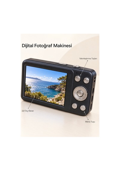 64 Gb A Kadar Hafıza Kartı Destekli Siyah Dijital Fotoğraf Makinesi Çok Renkli