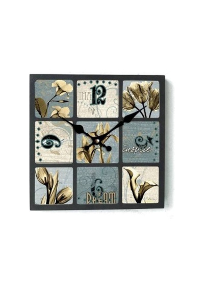 AHŞAP SAATLER › Saatler-MB KARE ÇİÇEK TEMALI DUVAR SAATİ-30*30CM Ahşap