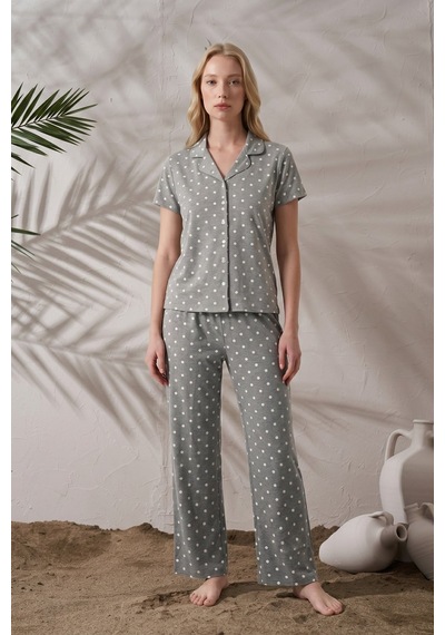 Relax Mode Kadın Gri Viskon Gömlek Pijama Takımı - Lb1002r