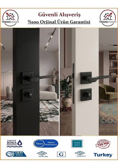 Trendhomm Sedir Rozetli İç Kapı Kolu - Mat Siyah - Wc Banyo