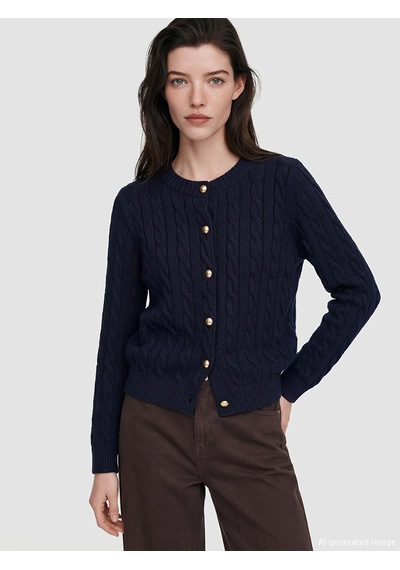 Lcw Comfort Lacivert Bisiklet Yaka Desenli Kadın Triko Hırka