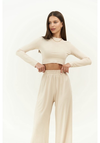 Mai Collection Mai Studios Co. Jany Uzun Kollu Bej Crop Pantolon Takım Bej