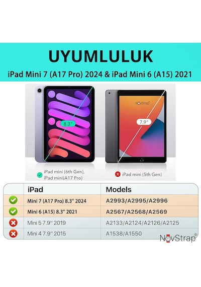 Novstrap Apple Uyumlu iPad Mini 7 A17 Pro 6 A15 İle Kılıf Popit Tablet Kılıfı Askılı Standlı Kapak