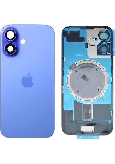 Apple Uyumlu iPhone 16 Arka Kapak Full Kamera Camlı Pil Kapağı - Magsafe Demirli - Mavi
