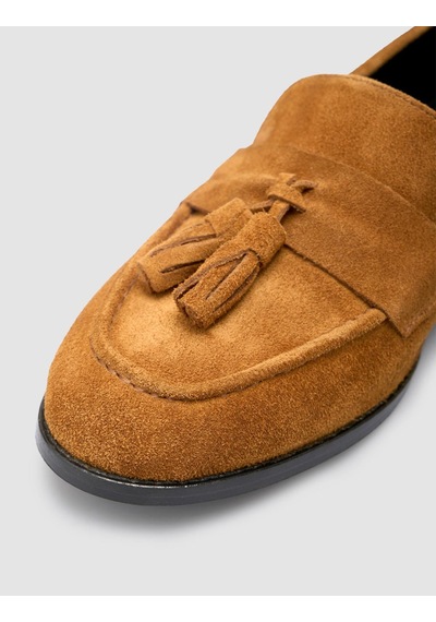 %100 Hakiki Deri Taba Süet Kadın Loafer Taba