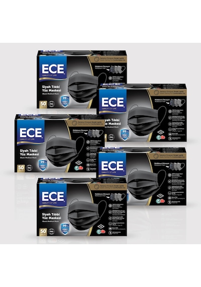 Ece Full Ultrasonik Meltblownlu Maske 50'li 250 Adet Siyah
