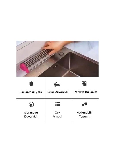 Buffer Evye Üstü Katlanır Nihale Paslanmaz Çelik Pratik Sebze Meyve Bulaşık Kurutma Süzgeci Sku: Smg8690010176608 -