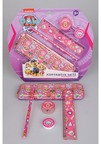 X Dekomus Lisanslı Paw Patrol Pink Paws Collection 5'li Kırtasiye Seti Metal Kalem Kutusu,cetvel,kurşun Kalem,silgi Ve Kalemtraş Diğer