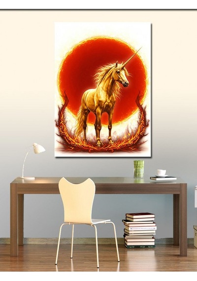 Kanvas Tablo Alevli Unicorn Ve Büyü 70cmx100cm