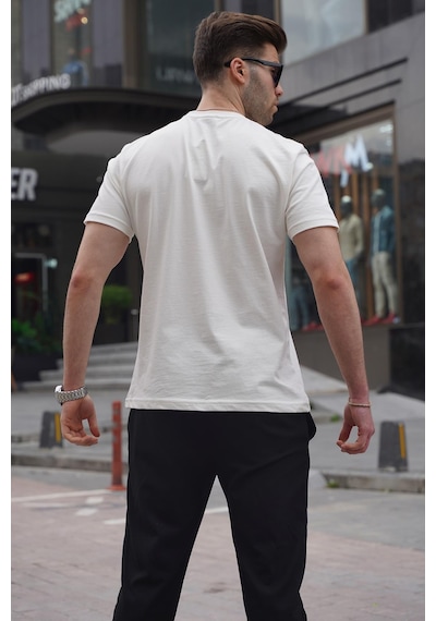 Madmext Ekru Regular Fit Basic Erkek Tişört 6131
