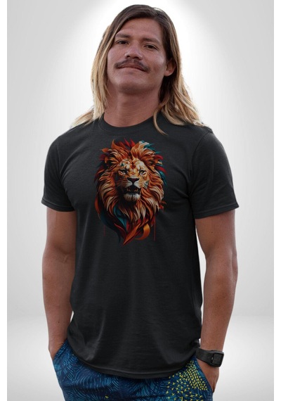Renkli Kaplan Kükrüyor Unisex Unisex Siyah Organik Baskılı T-shirt Penye Yüksek Kalite Siyah