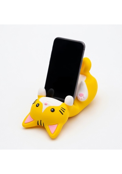 Sarı Kedi Figürlü Telefon Tutucu Stand - 3d Baskı Ofis Masaüstü Aksesuarı Ve Biblo