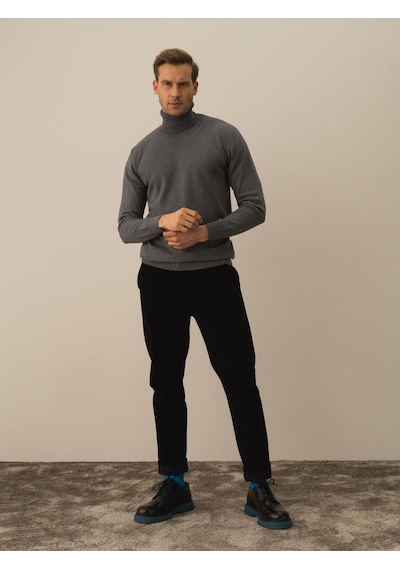 Xint Koyu Gri Dokulu Pamuk Dokulu Regular Fit Kazak 801737