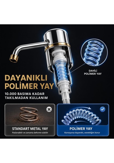 Valkyrie Tezgah Üstü Ankastre Sıvı Sabunluk Pompası 360 Döner Paslanmaz Sabun Dispenseri Gümüş