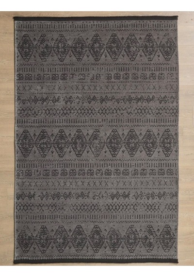 Bohem Tarz Dekoratif Pamuk Taban Şönil Kilim Antrasit Renk Halı