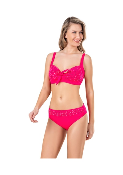 Endeep Kadın Fiyonk ve Taş Detaylı Büyük Beden Pembe Bikini Takımı