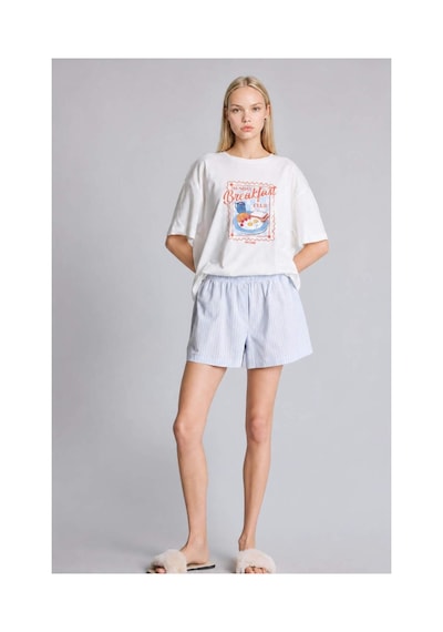 Defacto Oversıze Şortlu Kısa Kollu 2li Poplin Pijama Takımı I1145ax26hsbe162 Mavi-be162