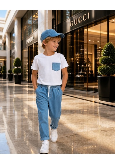 Sy Store Beyaz Bluz & Denim Pantolon Takımı Beyaz-mavi