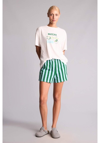 Defacto Oversıze Kısa Kollu 2li Yeşil Şortlu Pijama Takımı I0436ax26hsgn503 Yeşil-gn503