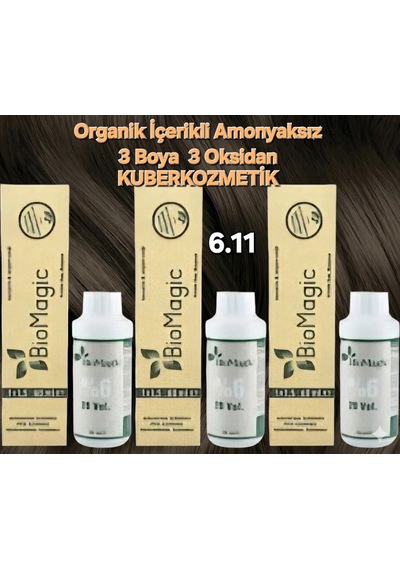 Biomagic 6.11 Yoğun Küllü Koyu Kumral Organik İçerikli Amonyaksız Kalıcı Kokusuz Saç Boyası 3 Boya+ 3 Oksidan
