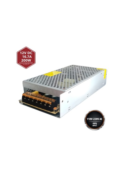 Peace B2881 12v 16.7a 200w Kalın Metal Kasa Adaptör Dc Güç Kaynağı