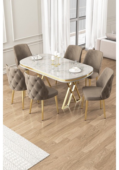 Canisa Afe Serisi 90x168 Lak Panel Beyaz Mermer Desen Gold Ayak Masa Takımı 6 Cappucino Sandalye Beyaz Mermer Desen Masa Sandalyeler Cappucino Canisa Afe Serisi 90x168 Lak Panel Beyaz Mermer Desen Gold Ayak Masa Takımı 6 Cappucino Sandalye Beyaz Mermer Desen Masa Sandalyeler Cappucino
