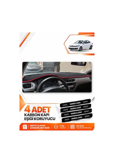 Citroen C-elysee 2012-2022 Uyumlu Ön Torpido Koruma Kılıfı Halısı Örtüsü - Siyah Kırmızı