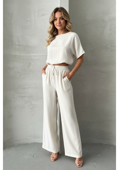 Kadın Basic Stil İkili Takım Beyaz