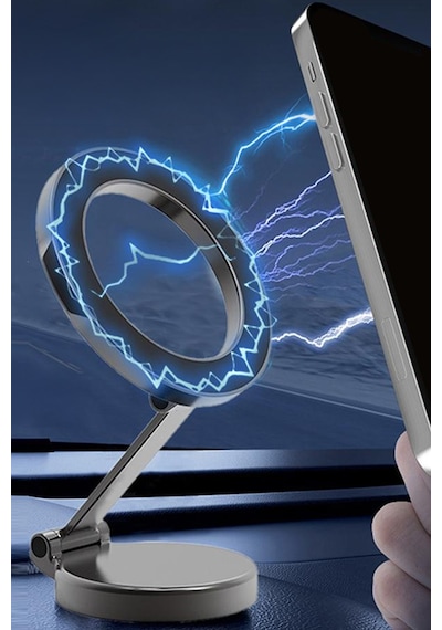 Thentech Torpido Üstü Masaüstü Metal Mıknatıslı Dönebilen Kaliteli Sarsılmaz Kaymaz Akrobat Telefon Tutucu Siyah