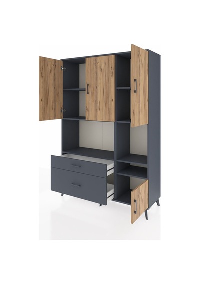Hyperion Dolap 7 Raflı 2 Çekmeceli 4 Kapaklı 132x44x195 Antra... Antrasit