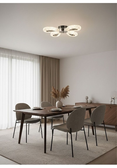 Damla Model 4"lü Gümüş 3 Renk Modu Ledli Modern Tavana Sıfır Salon Mutfak Yatak Odası Led Avize Gümüş