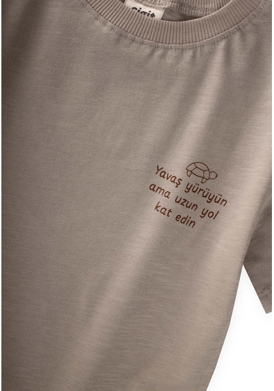 Cigit Slogan Baskılı T-shirt 2-10 Yaş S Vizon