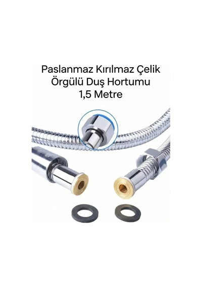 Paslanmaz Kırılmaz Çelik Örgülü Duş Hortumu 1,5 Metre Gümüş Paslanmaz Çelik Diğer