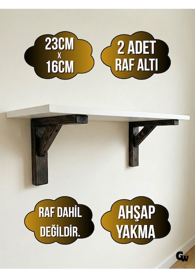Raf Altı Ahşap Tutucu L Raf Ahşabı Duvar Sabitleyici Ahşap Yakma 2 Adet 23x16cm Beyaz Çam
