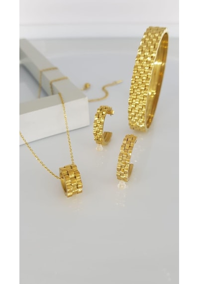 Roxell-2 Marka Çelik Takı Seti Gümüş - Rose Gold