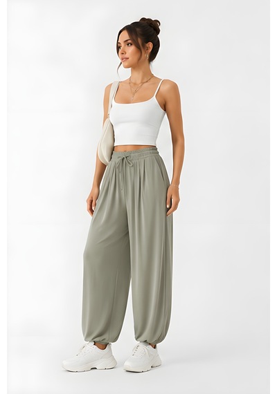 Lili Woman Kadın Soft Flow Beli Lastikli Relax Fit Şalvar Pantolon K.4320 Olive