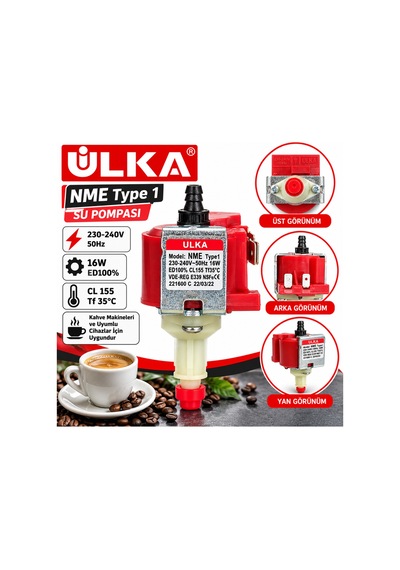 Ulka Nme Type 1 16w 230-240v Kahve Makinesi Su Pompası Elektromanyetik Pompa Kırmızı