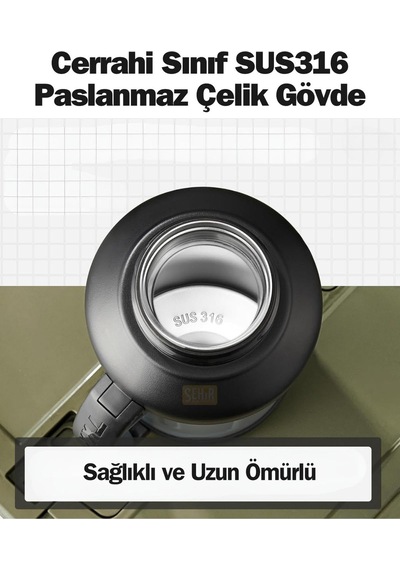 Tkk Mega Boy 1650ml Pipetli/pipetsiz Kullanım Askılı Paslanmaz Çelik Termos Matara Siyah Çok Renkli
