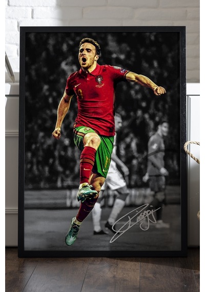 Diogo Jota Siyah Ahşap Çerçeveli Poster, Dekoratif Futbol Liverpool Duvar Tablosu