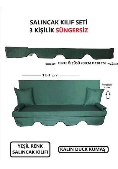 3 Kişilik Lüks Salıncak Kılıf Seti Süngersiz Düz Yeşil